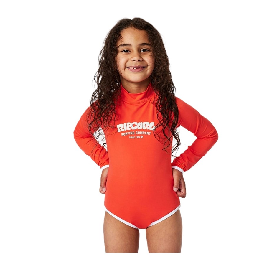 RIP CURL Girl's Surf Puff Long Sleeve Surf Suit - Hot Coral, Size 1-2. RRP: