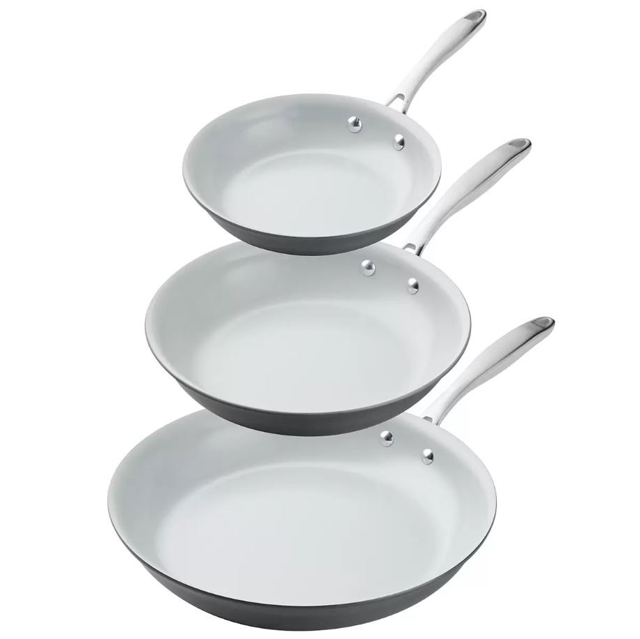 TRAMONTINA Hard Anodised Frypan 3 Piece Set, White.