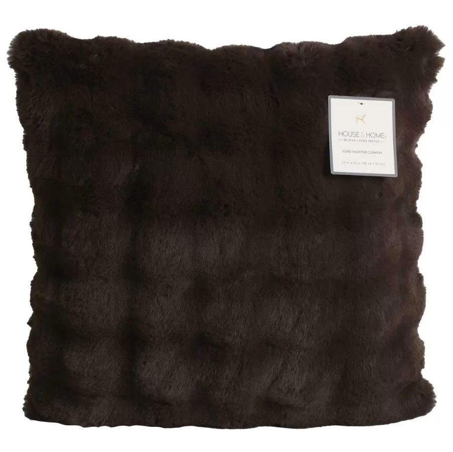 HOUSE & HOME Luxe Faux Fur Bubble Cushion, 55 x 55cm, Dark Brown & Ivory.