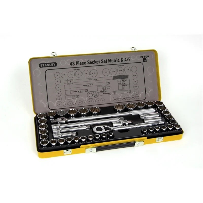 STANLEY 43 Piece 1/2" Drive Socket Set Metric & AF. NB: Missing 9 Sockets.