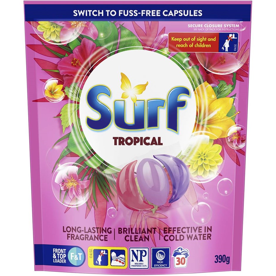 2 x SURF Pack of 50pc Laundry Capsules, Tropical. NB: Damaged packaging, 10