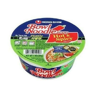 24 x NONGSHIM Spicy Bowl Noodle, 86g. N.B: Damaged packaging.
