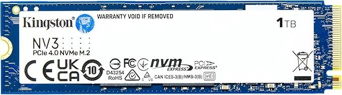Kingston NV3 PCIe 4.0 NVMe M.2 SSD 1000G(1TB), SNV3S/1000G, Upto 6,000MB/s.