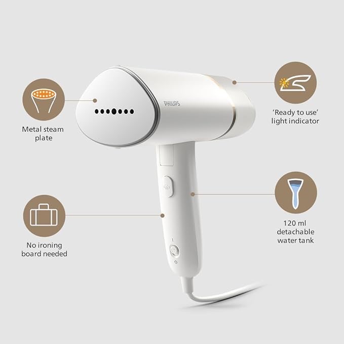 PHILIPS 3000 Series Handheld Steamer - 1000W 20 g/min Steam, Detachable 120