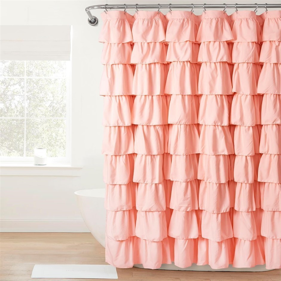 2 x LUSH DECOR Ruffle Shower Curtain. Size: 72" x 72". Colour: Blush. Flor