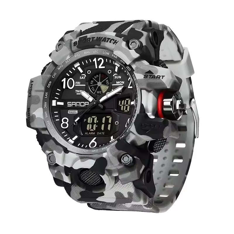 SANDA Digital LED Sports Camo Watch, 50m Water Resistant, Grey/Black, 3358.