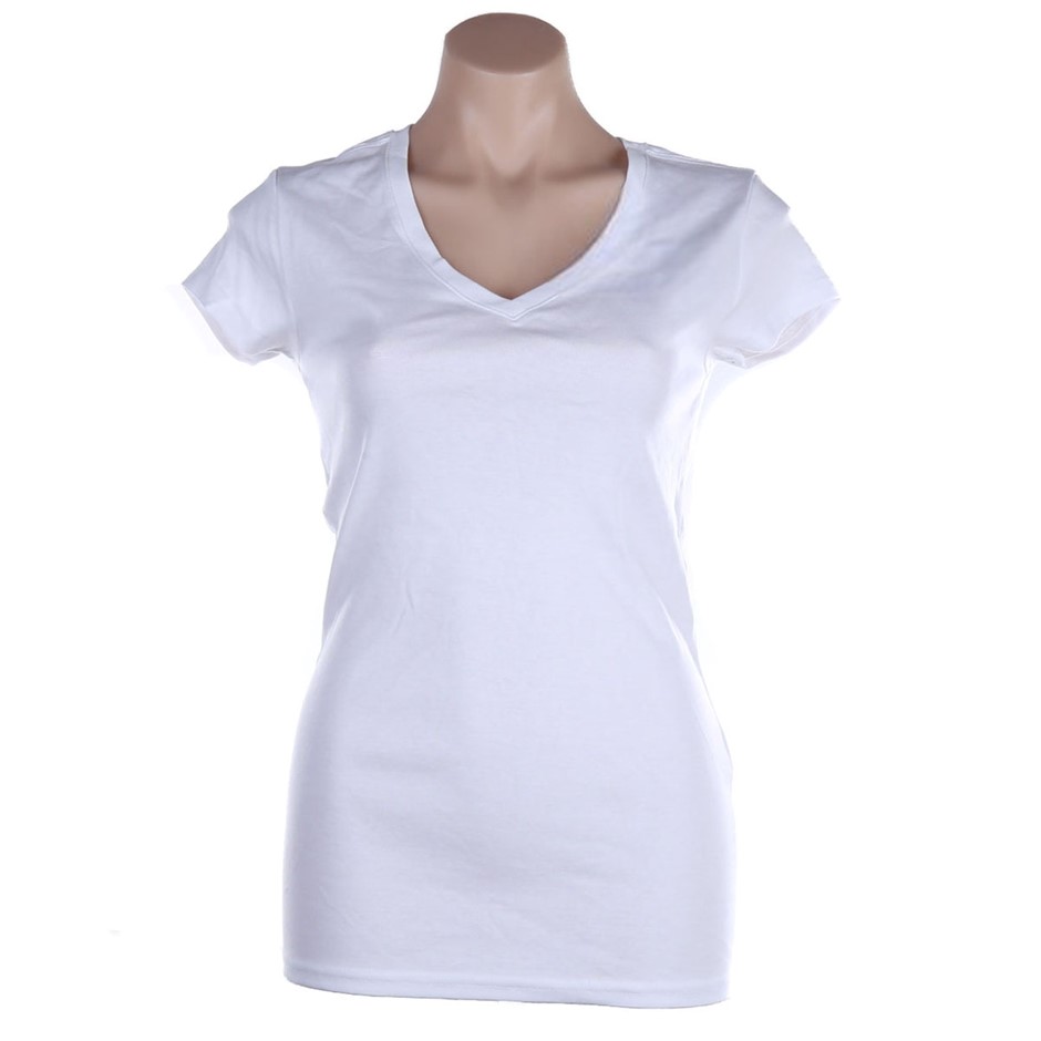 4 x SIGNATURE Women's V-Neck Tees, Size M, 100% Cotton, White. NB: dirt mar