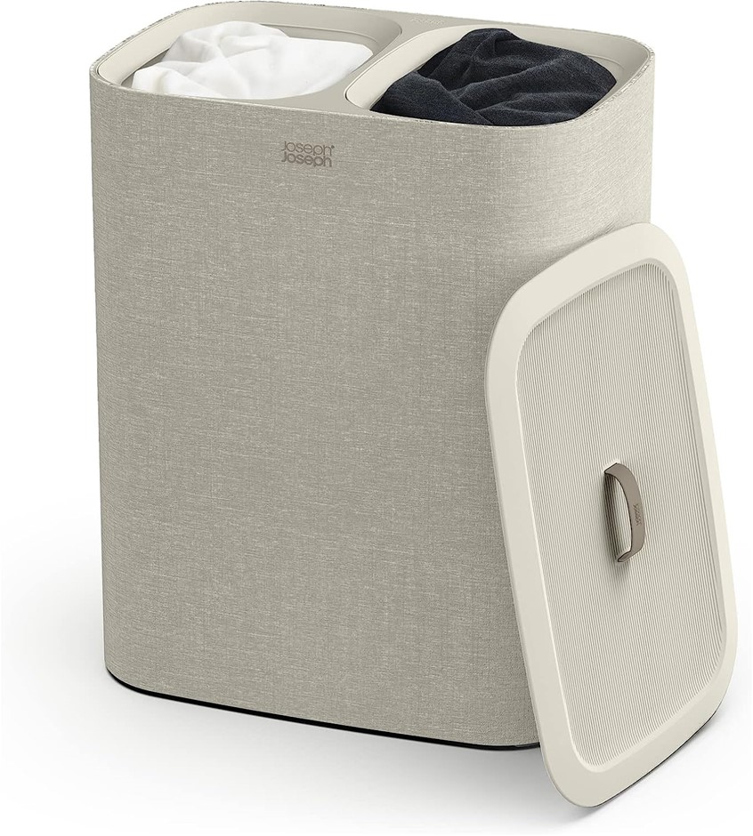 JOSEPH & JOSEPH Tota 90 L Laundry Basket with Lid, Ecru. NB: Slightly Damag