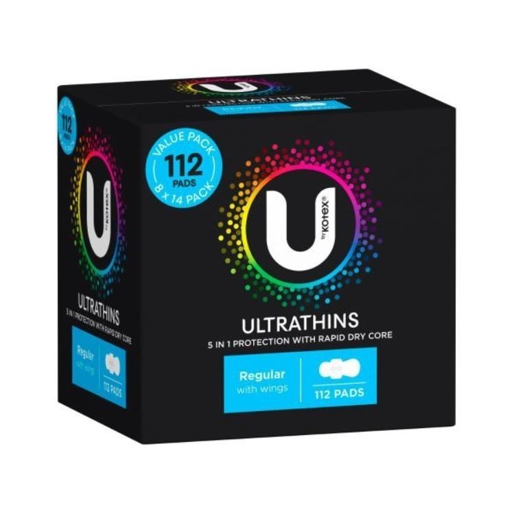 Box of 112pc U BY KOTEX Ultrathins Regular Pads w/ Wings. NB: Not in origin