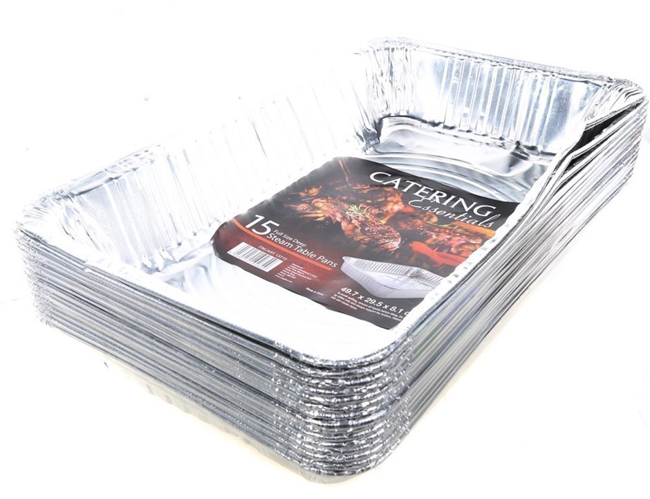 2 x CATERING ESSENTIALS 15 Full Size Deep Steam Table Pans 49.7x29.5x8.1cm.
