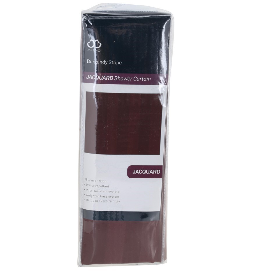 2 x MILENO Polyester Shower Shower Curtain, 180cm x 180cm, Burgundy Stripe