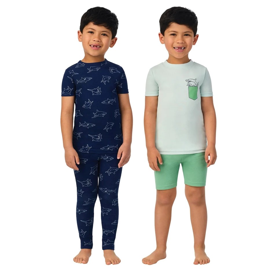 SIGNATURE Kids' 4pc Pajama Set, Size 6, Organic Cotton, Shark.