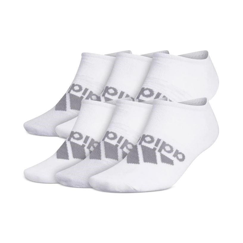 ADIDAS Men's 6pk Superlite No Show Socks, Shoe Size 6-12, White/Grey.