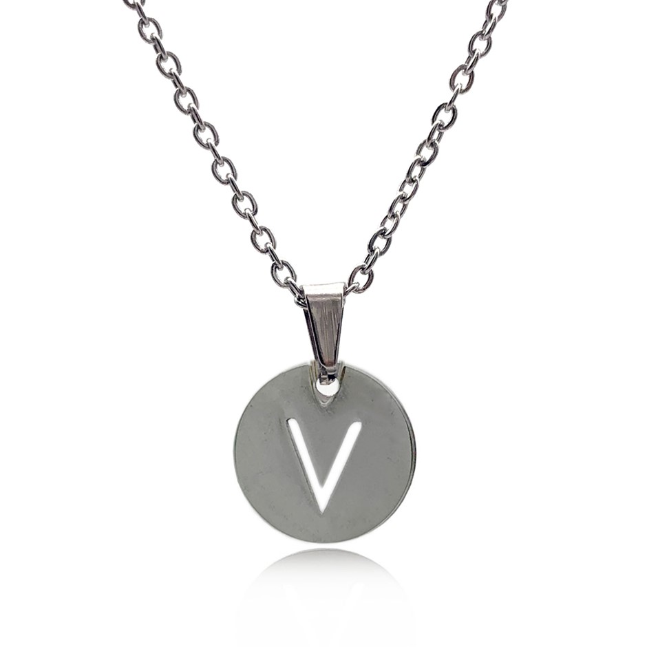 Initial Charm Letter  'V' Pendant Necklace