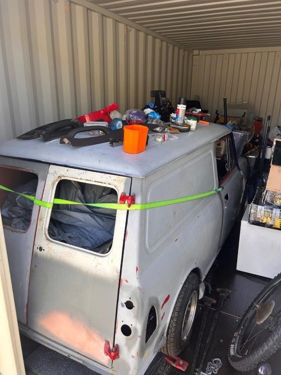 Morris Mini Panel Van & Contents of Container