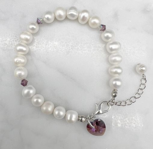 7-8mm Potato & Baroque Pearl Amethyst Shimmer Swarovski® Heart Bracelet