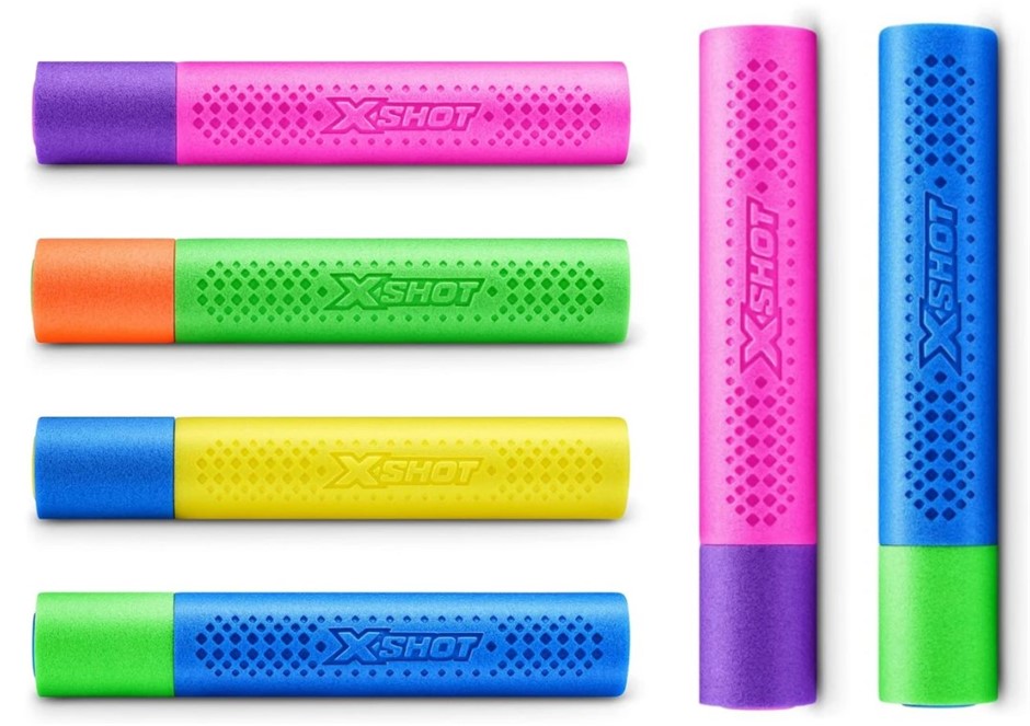 6 x ZURU XShot Water Warfare Foam Blaster Assorted. NB: Missing 1 foam blas