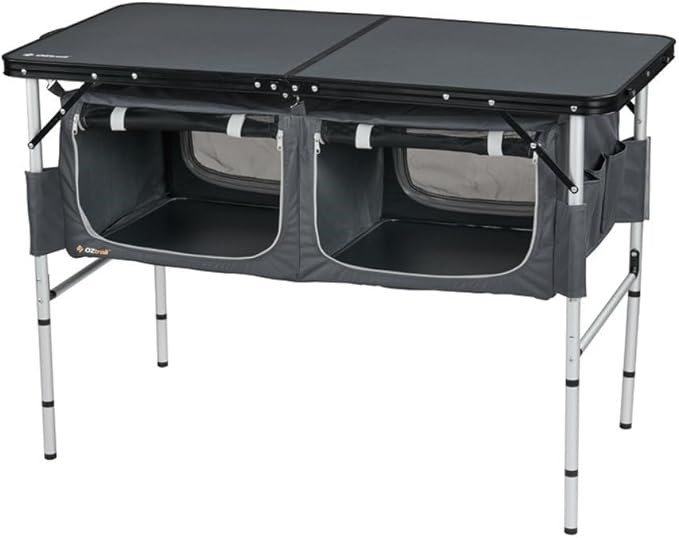 OZTRAIL Folding Table with Storage, Black/Silver