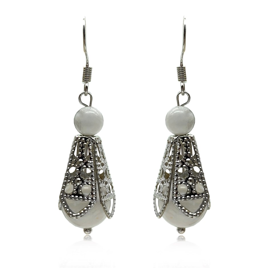 6-10mm Howlite Lantern Inspired Drop Earrings