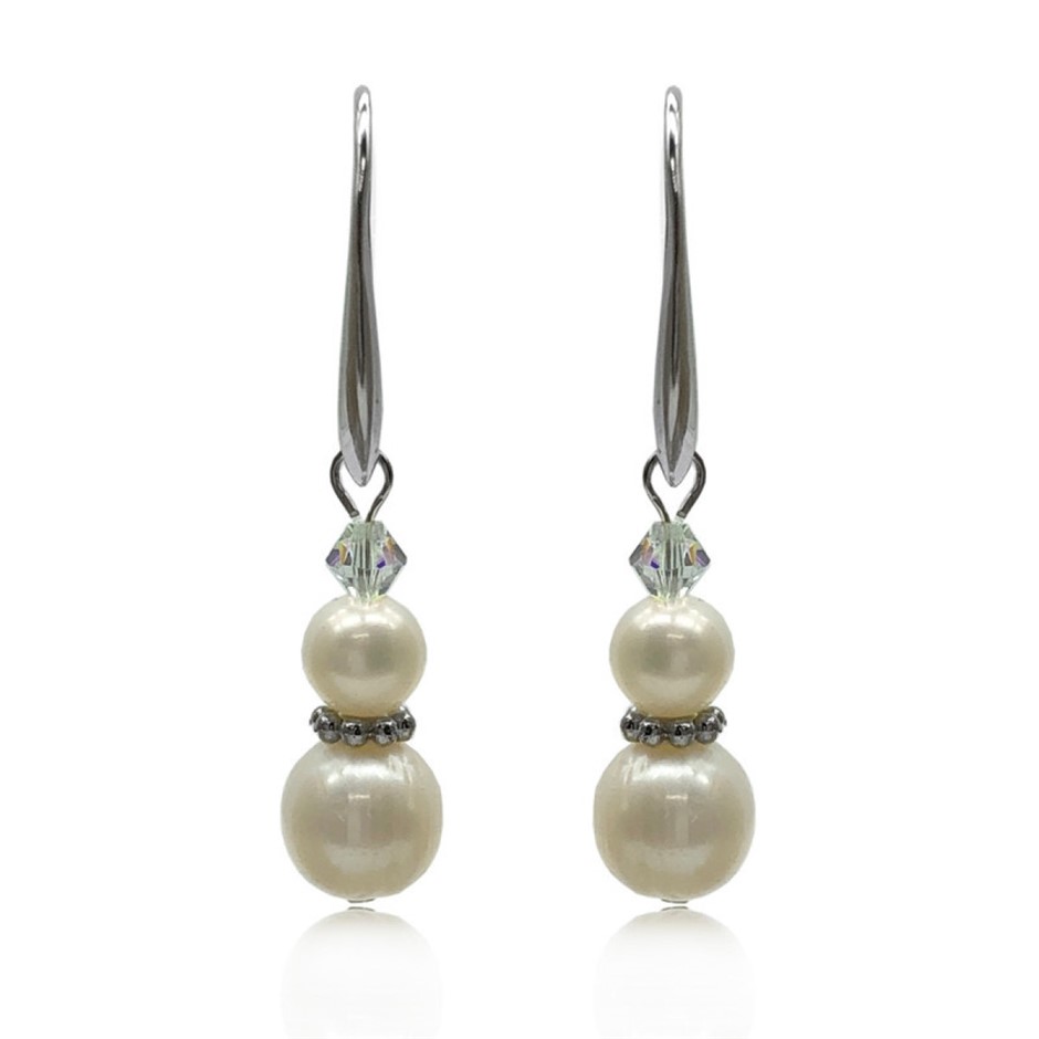 5-8mm Pearl Swarovski® Crystal & Real Platinum Plated Drop Earrings