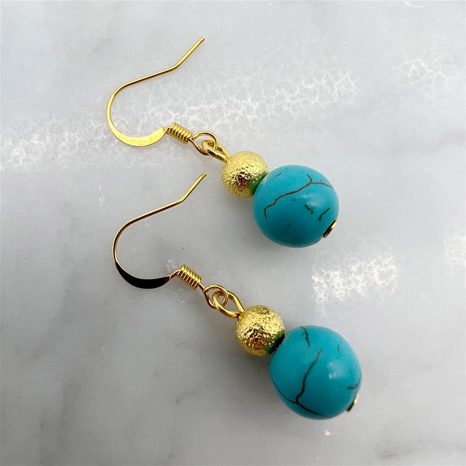 Turquoise Gemstone Gold Stardust Drop Earrings