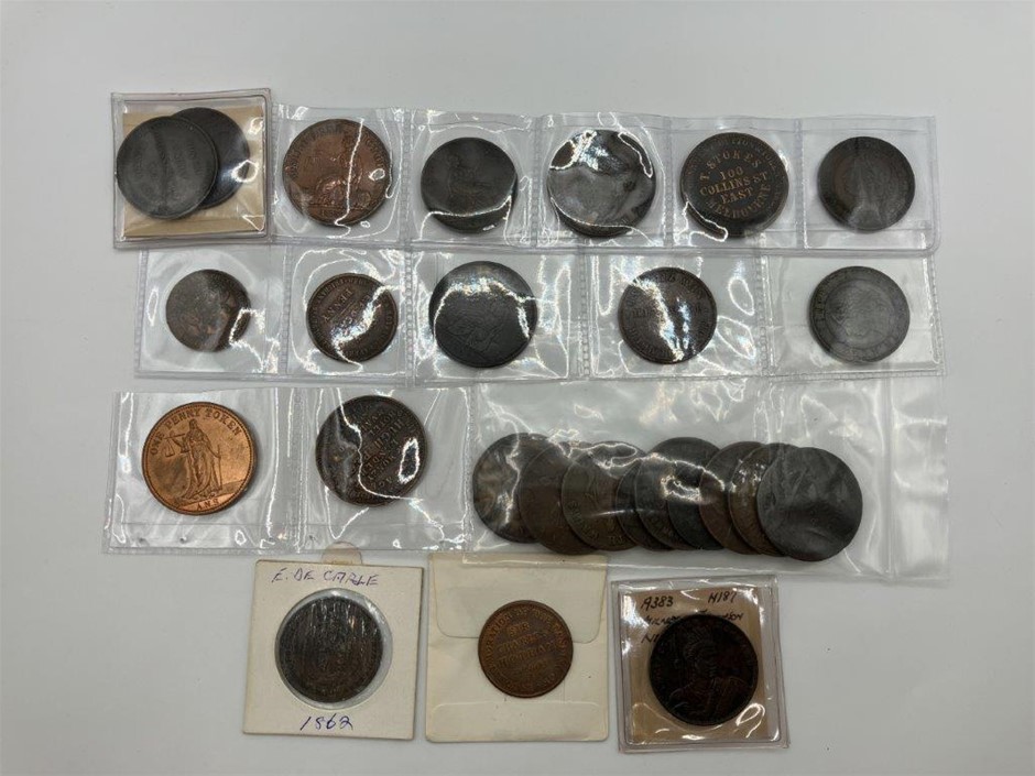 Approx. 25 x Assorted AU & NZ Penny and 1/2 Penny Tokens
