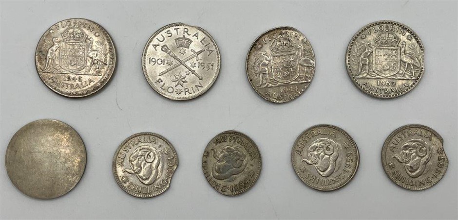 9 x Asstd AU Pre-Decimal Mis strike Coins, George VI - QEII Florins