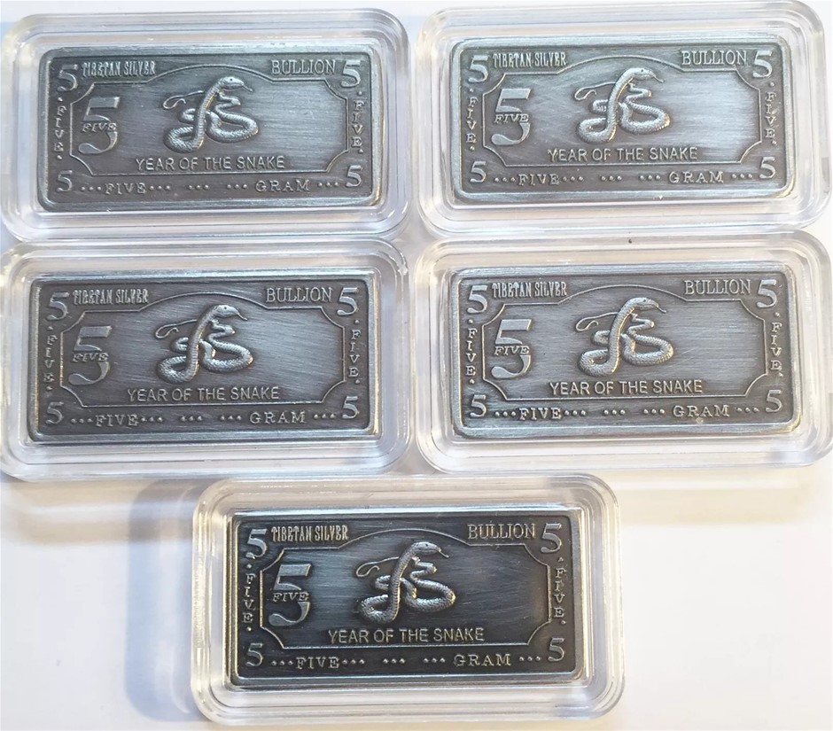 5 x 5 Gram (25g) Tibetan Silver "Year Of The Snake" Ingots Bargain