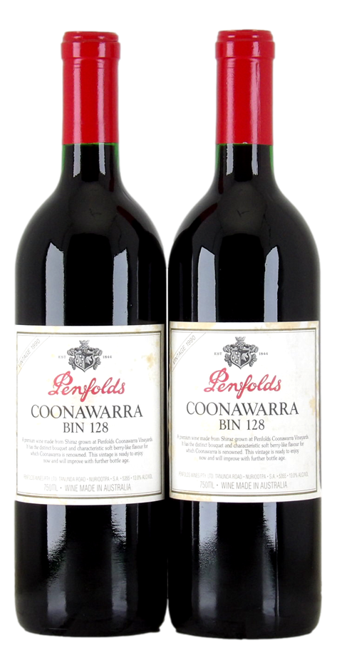 Penfolds Bin 128 Shiraz 1990 recorked 2012 (2x 750mL), Coonawarra 5* Prov