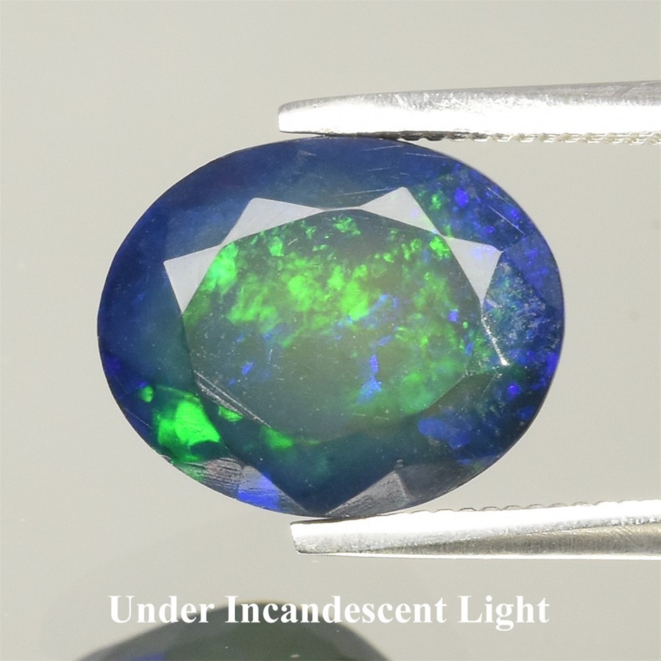 1.93ct Oval Facet Cut Play Of Color Black Opal Gemstones - 1Pc