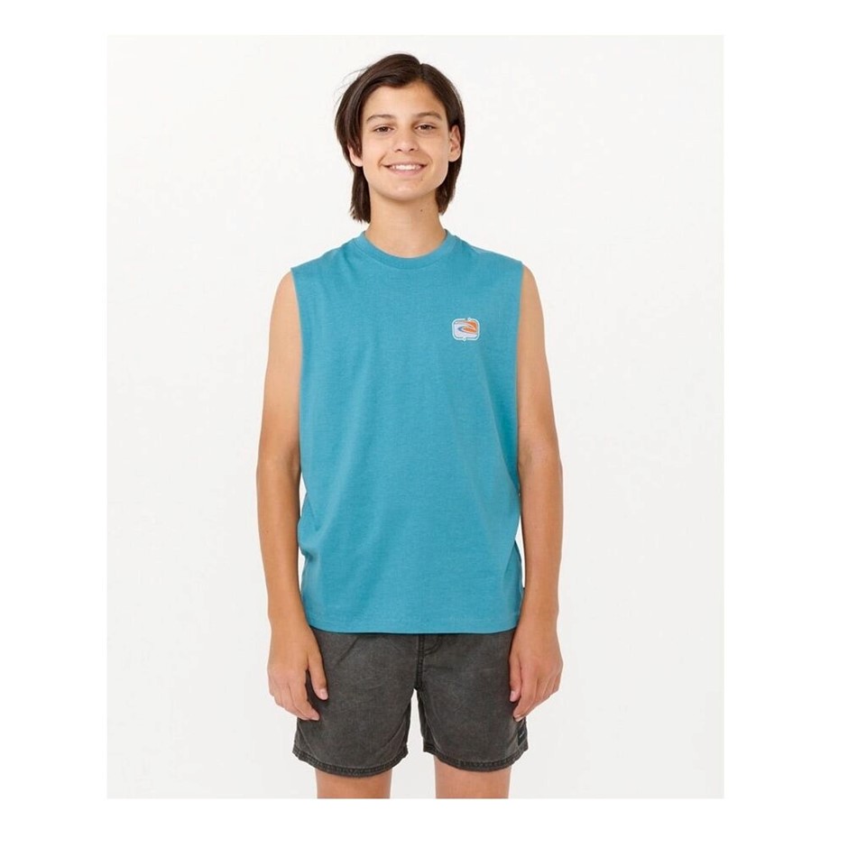 RIP CURL Boy's Evolution Muscle Crew Neck Tank Top, Size 12, Ocean. RRP: $3