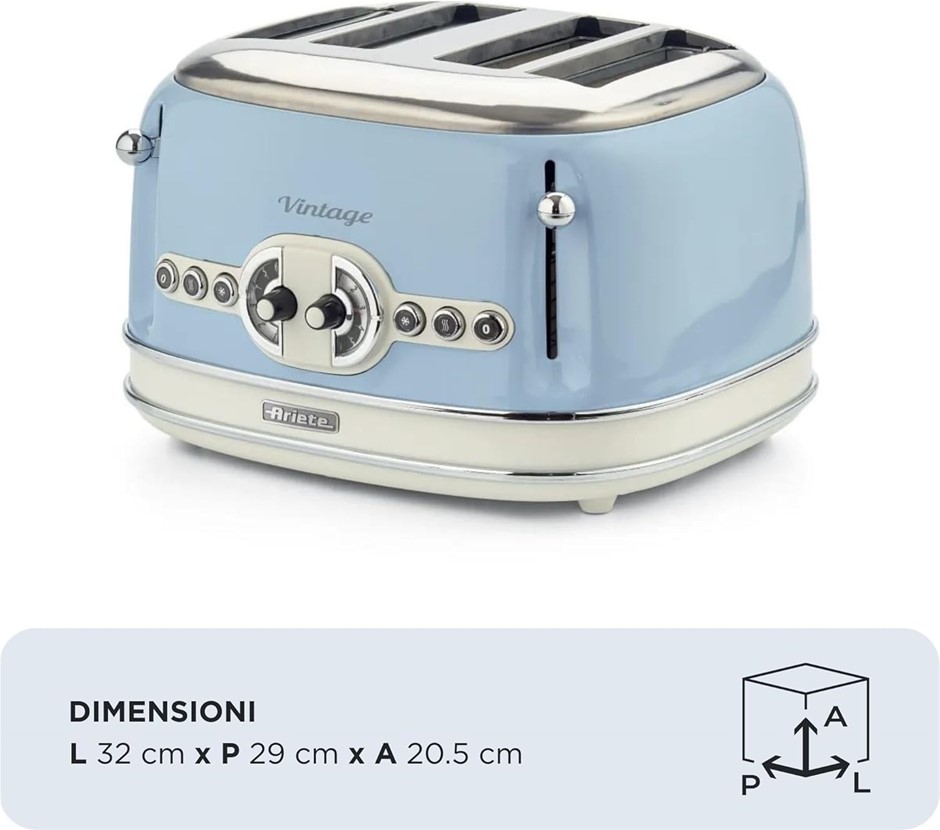 ARIETE Vintage Series 4-Slice Toaster, Blue.