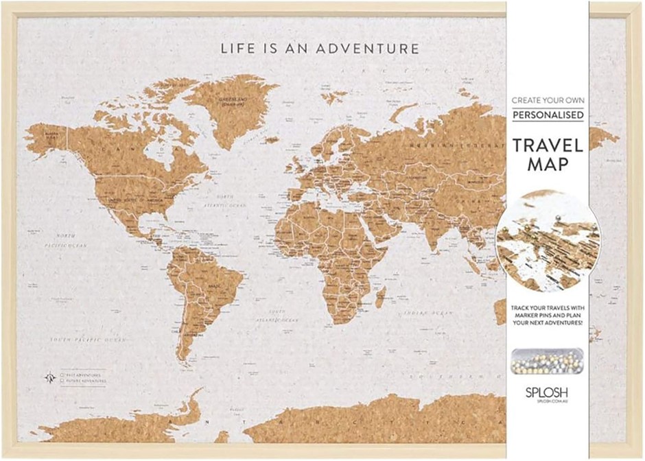 SPLOSH TVB04 Travel Board World Map, Large, Beige/White. NB: Damaged Box.