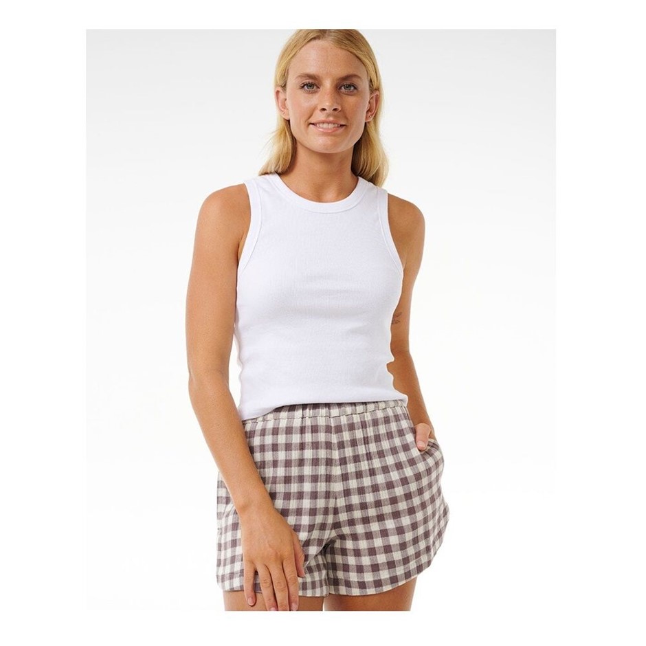 RIP CURL Women's Premium Surf Check Shorts, Size L, Eggplant (2145). RRP: $