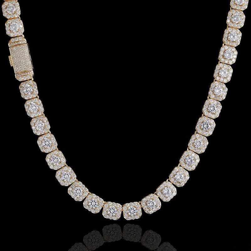 18K Gold - Filled Clustered Necklace Simulated Diamonds, 12MM Wide - 55.8cm