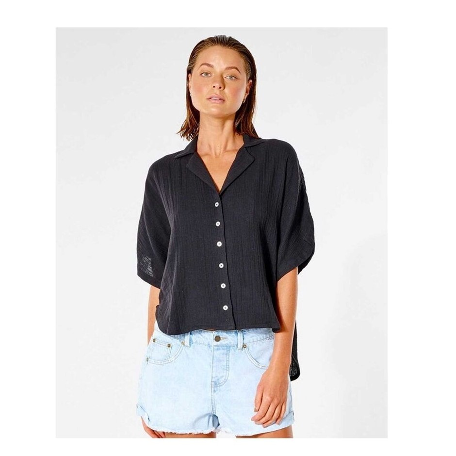 RIP CURL Women's Premium Surf Short Sleeve Shirt, Size S, Black. RRP: $79.9