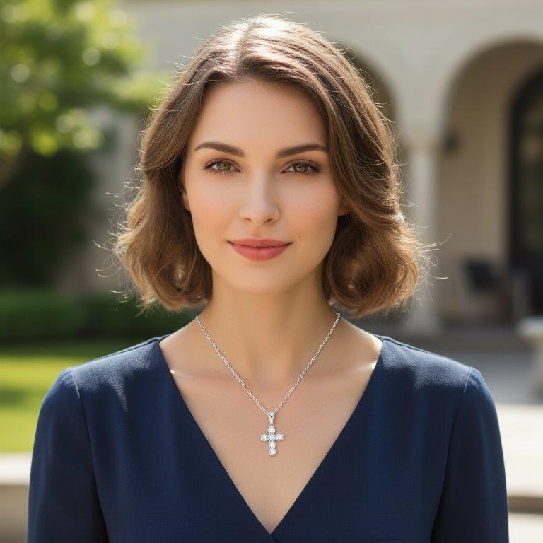 GRA Moissanite White Brilliant Cut 925 Sterling Silver Cross Pendant-VVS1