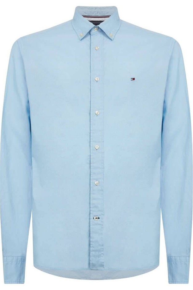 TOMMY HILFIGER Core Flex Poplin RF Shirt, Size L, 100% Cotton, Calm Blue (C