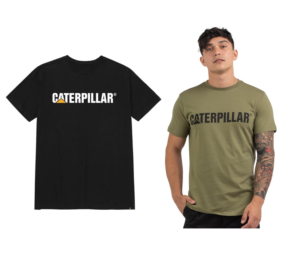 2 x CATERPILLAR Traditional Logo Tee, Size 3XL, 60% Cotton, Black & Fig Gre
