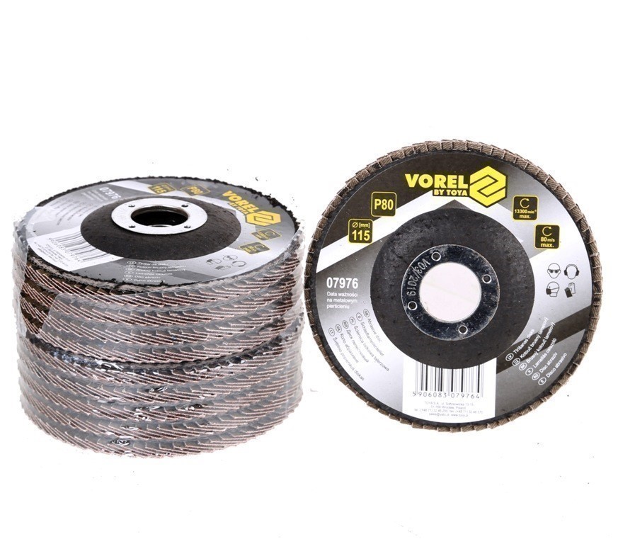 10 x VOREL Flap Discs 115mm, Grit P80.