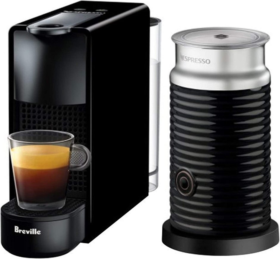 NESPRESSO Essenza Mini Bundle Machine, Piano Black, BEC250BLK.
