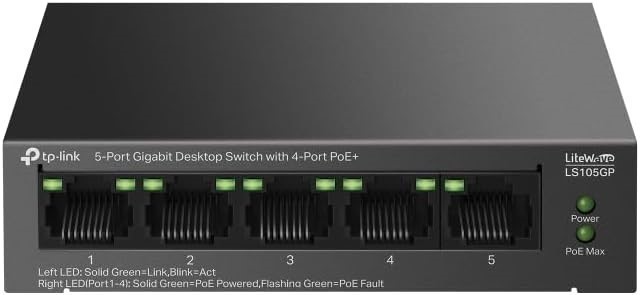 TP-LINK 5-Port Gigabit Desktop Ethernet Switch with 4-Port PoE+, 65 W PoE B