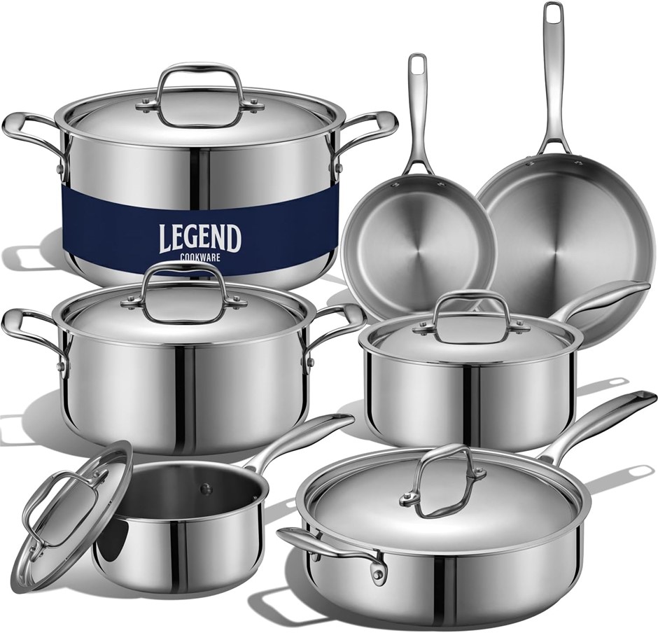 LEGEND 12 pc All Stainless Steel Heavy Pots & Pans Set.