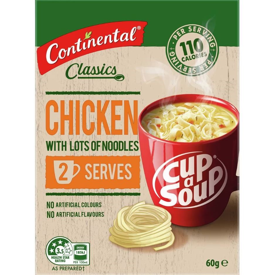 13 x CONTINENTAL Cup-A Soup, Creamy Chicken with Lots of Noodles, 2 Serves,