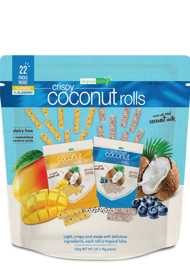 2 x Bag of 22pk TROPICAL FIELDS Crispy Coconut Rolls Multi Pack, Incl: Mang