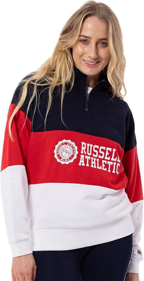 RUSSELL ATHLETIC Women's Tri Americana Zip Thru, Size 10, Michigan Navy, RW