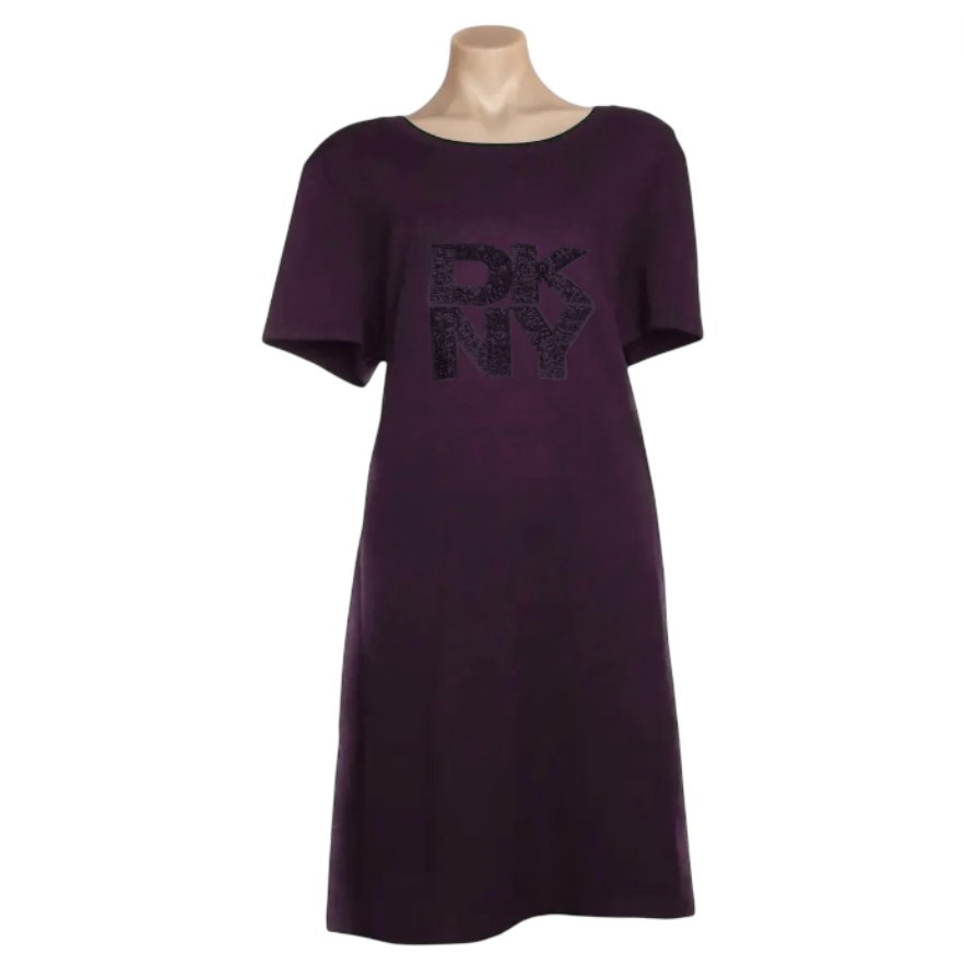 DKNY Women's Sequin Stacked Logo Tee Dress, Size 2XL, 95% Cotton, Raisin (R