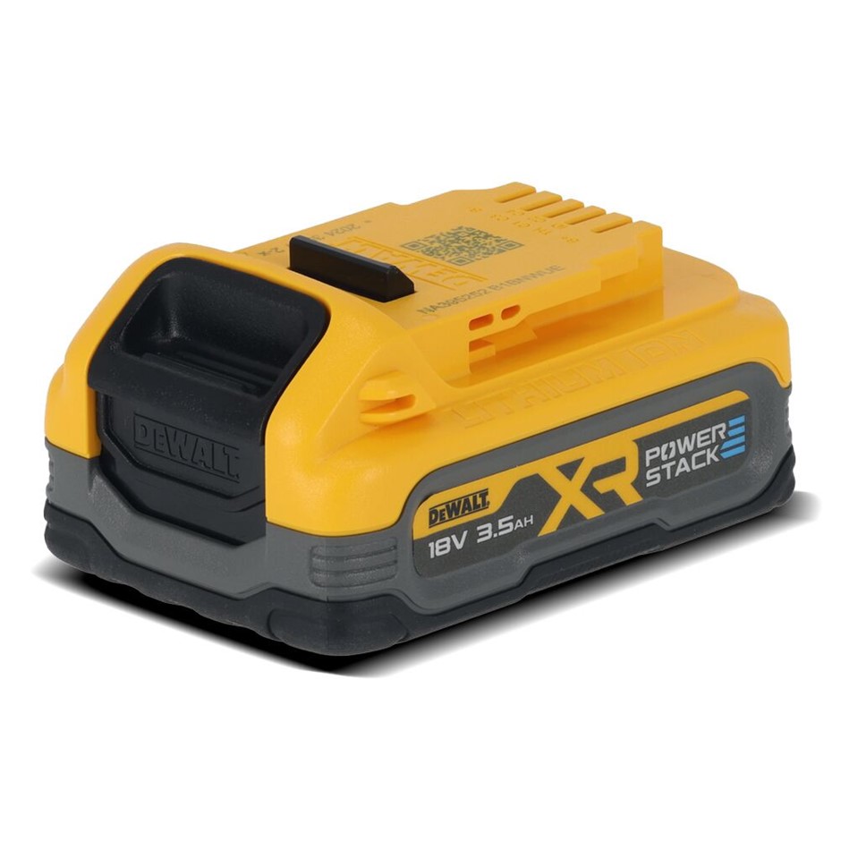 DeWALT 18V XR 3.5Ah Li-ion POWERSTACK Cordless Battery. Model DCBP318-XJ.
