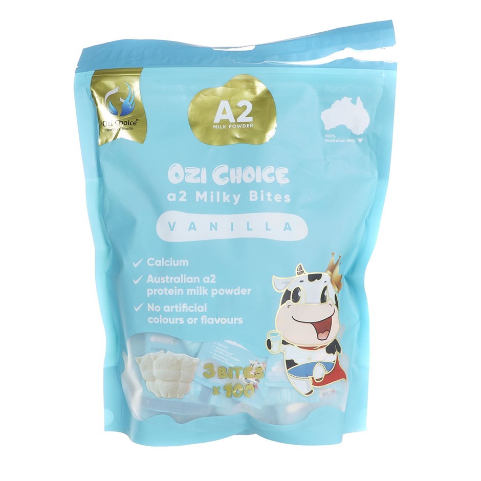 2 x OZI CHOICE 100pk A2 Milky Bites, Vanilla Flavour. N.B. Damaged packagin