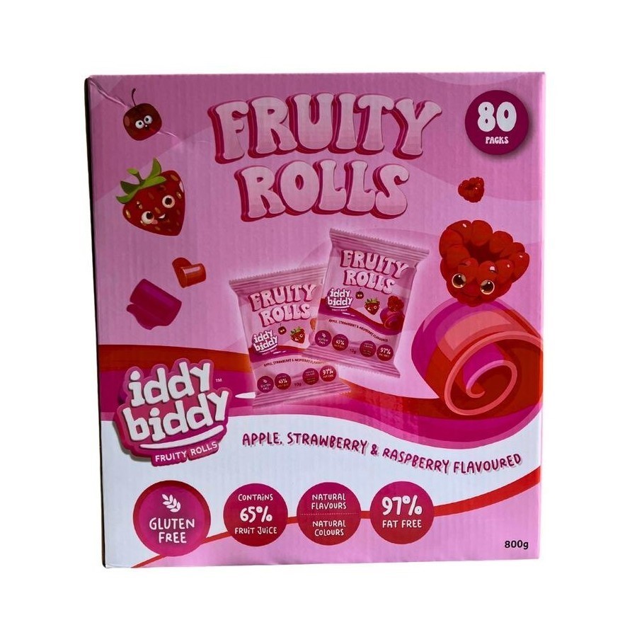 2 x IDDY BIDDY 80pk Fruity Roll, Apple Strawberry & Raspberry Flavoured. NB